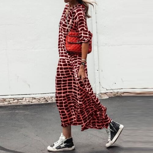 Boho Maxi Dress Long Sleeve Leopard Print Pullover Geometric V-Neck Loose S-XXXL Bohemian Summer Swing Dresses Free Shipping