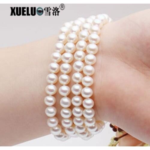 XUELUO 5-6mm 4 Strands Natural Round Genuine Cultured Freshwater Pearl Bracelet , Pearl Jewelry
