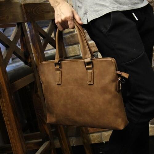 Brand Crazy horse pu leather men bags vintage business leather briefcase mens Briefcase men travel bags tote laptop bag man bag