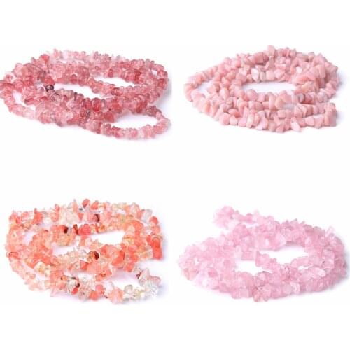 5-8mm Rose Crystal Chips Beads Natural Stone Chips Rhodonite Strawberry Quartz Nuggets Beads For DIY Jewelry Making Appro 16"