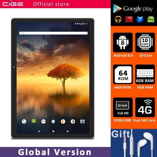 CIGE N9 Tablet PC 10 Inch 6G 64GB 10 Core Tablet Dual Sim Card 4G Phone Wifi Call Tablets for Kids Android 8.0 GPS Dual Camera
