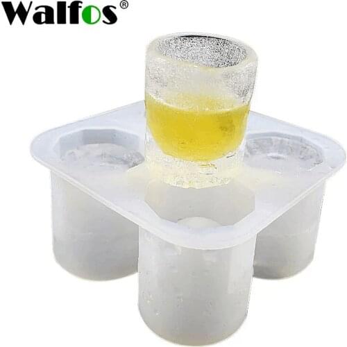 WALFOS REAL Food Grade Silicone 4-Cup Ice Mold Tray Mould Popsicle Mold Shot Glass Maker Freezer Drink Mixing Shooter Tools