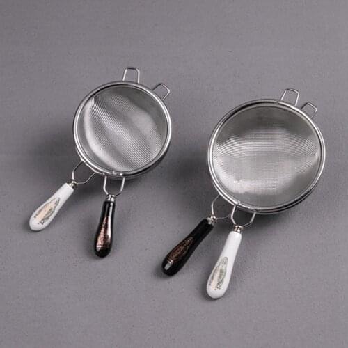 Chinese Vintage Tea Infuser Stainless Steel Dual Mesh Tea Strainer Loose Leaf Tea Filter Ceramic Handle Gongfu Tea Accessories