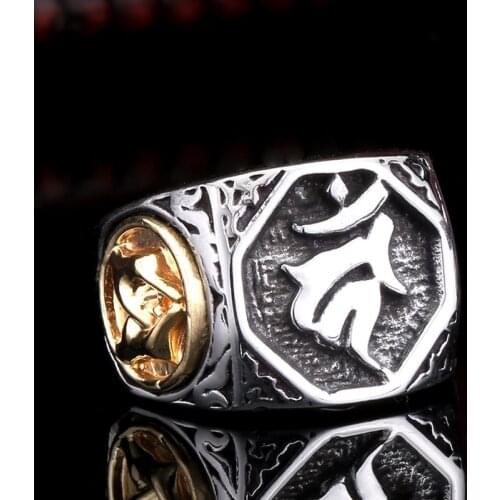 Classic Mens Ring Retro Stainless Steel Sanskrit Ring Fashion Party Jewelry For Male Best Gift