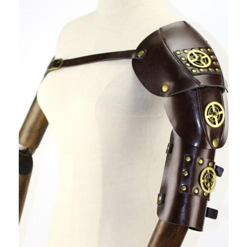 Halloween Cosplay Costumes Fashion Middle Ages Vintage Steam Cyberpunk Style Mechanical Armor Adjustable Pu Leather Wristband