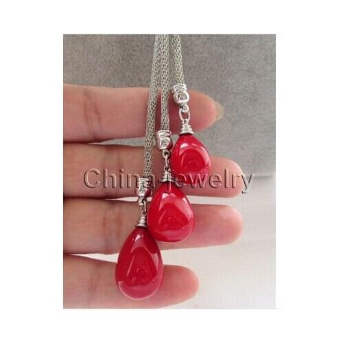Beautiful 24" 3bead 15-18-20mm red drip sea shell pearl necklace > Factory Wholesale price Women Giftword Jewelry