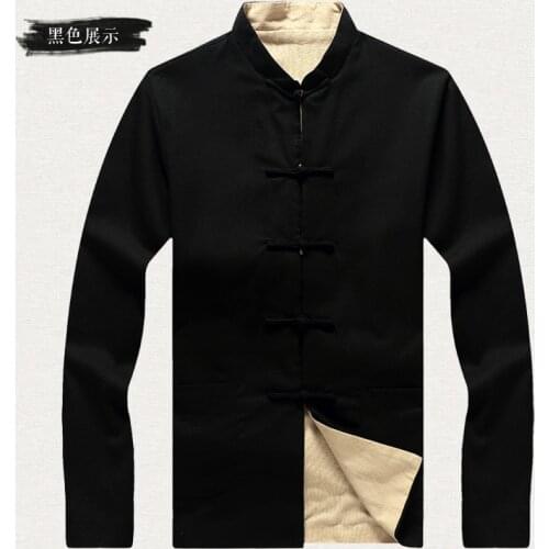 New Arrival Navy Blue Beige Reversible Male Kung Fu Jacket Chinese Men Cotton Linen Coat Two-sided Overcoat Size 3XL 4XL 5XL 6XL