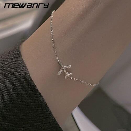 Mewanry 925 Sterling Silver Sparkling Zircon Airplane Bracelet for Women Simple Elegant Party Jewelry Gifts Prevent Allergy