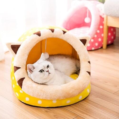 Sweet Cat Bed Warm Pet Basket Cozy Cave Kitten Lounger Cushion Cat House For Small Cats Dogs Tent Washable kennel Sleeping Bed