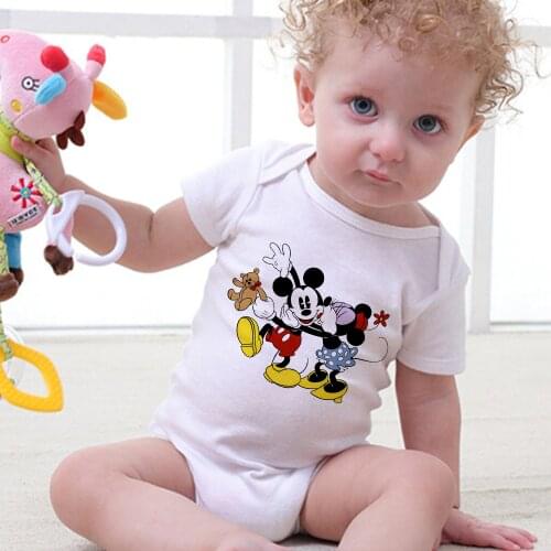 Fashion New Baby Clothes Mickey Minnie Mouse Printing Baby Boys Girls Rompers Jumpsuits Short Soft Newborn Outfits Dropship