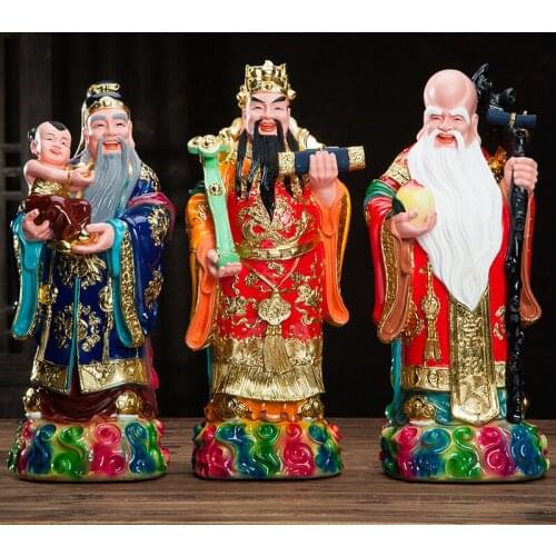 A set 3PCS # 40cm large Asia HOME SHOP efficacious protection Fu Lu Shou God Good luck safe health patron saint buddha statue