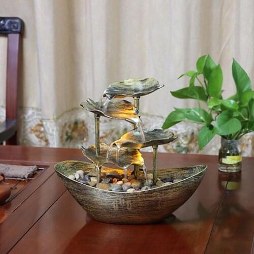 USB Desktop Fountain LED Decoration Lotus Leaf Sailing Water Fountain Decor Living Room Entrance Decor LED Atmosphere Night Ligh