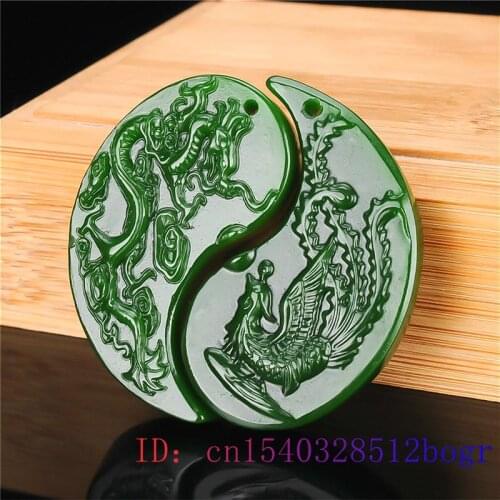Jade Dragon Phoenix Pendant Amulet Chinese Gifts Jadeite Jewelry Couple Necklace Natural Charm Women Fashion Green Men Carved