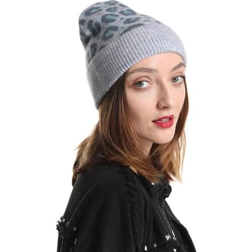 2020 New Leopard Beanie Winter Wool Hat For Women Soft Warm Cashmere Knitted Hat High Quality Female Bonnet Cap