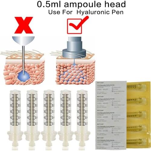 0.5ml Disposable Sterile Syringe Ampoule Head for Hyaluron Pen Hyaluronic Acid Gun High Pressure Wrinkle Removal Water Needle