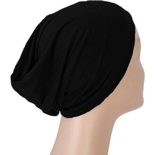 Wholesale Solid Color Inner Hijab Cap Stretch Muslim Bonnet Caps Underscarf Islamic Female Soft Undercap Headwear