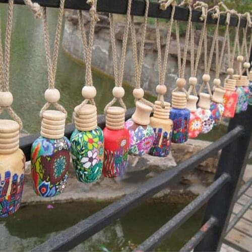 Floral Printed Hanging Car Air Freshener Perfume Diffuser Empty Fragrance Bottle