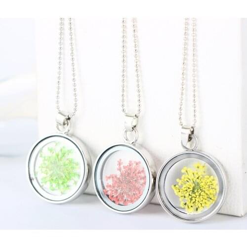 Real Flower Necklace Fashion Dried Botanical Necklaces Pendants For Women Dried Flower Necklace Glass Pendant Rope Chain Gift