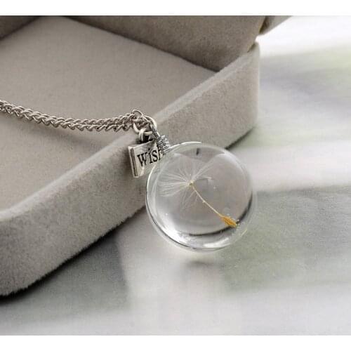 Transparent Dandelion Double-sided Glass Design Heart-shaped Square Oval Ball Pendant Necklace