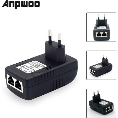 ANPWOO POE Injector AC220V to DC12V 2A DC48V 0.5A POE Power Supply Over Ethernet Injector Adapter EU/UK/US Optional