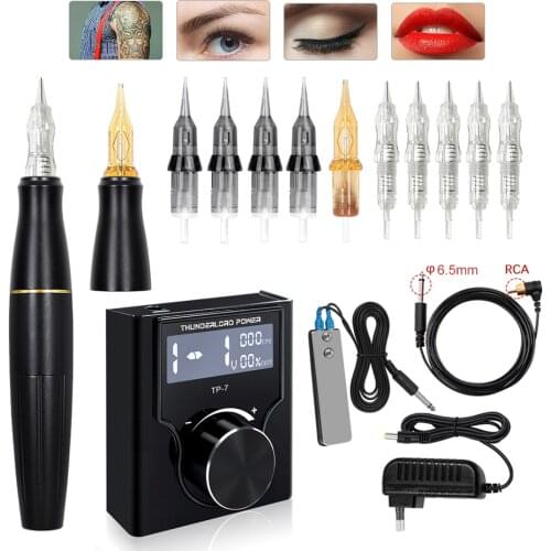 Complete Rotary Tattoo Machine Kit Dual Use PMU Machine Permanent Makeup Machine Sets with Cartridges Needles Tattoo Power