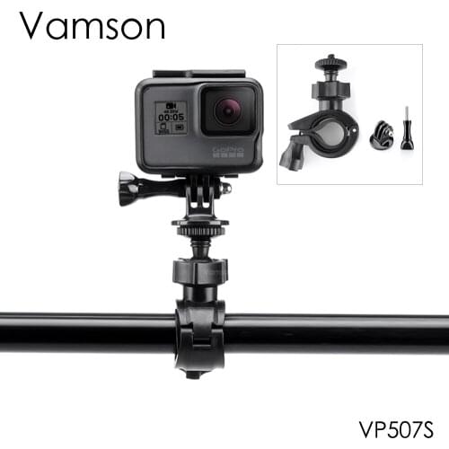 Vamson For Gopro 7/6/5/4 Accessories Rotation Bicycle Motorcycle Handlebar Pole Mount Tripod Adapter for Xiaomi YI 4K VP507S