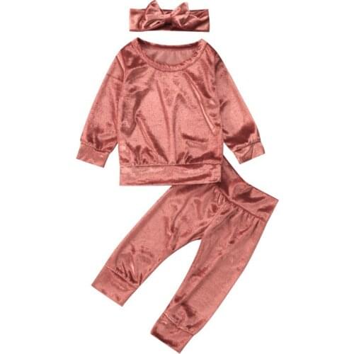 Pudcoco 3Pcs Toddler Baby Girls Autumn Kids Outfits Warm Velvet Tops Sweatshirt+ Pants +Headband Children Clothing Sets