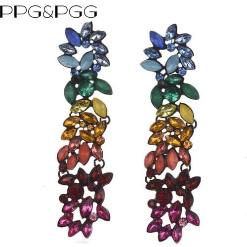 Multicolored Crystal Statement Long Earrings For Women Charm Bridal Wedding Jewelry Dangle Earrings