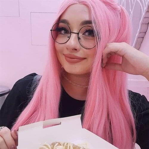 Pink Synthetic Wig with Baby Hair Silky Straight Glueless Cosplay Heat Resistant Fiber Machine Made Wig 150% Density