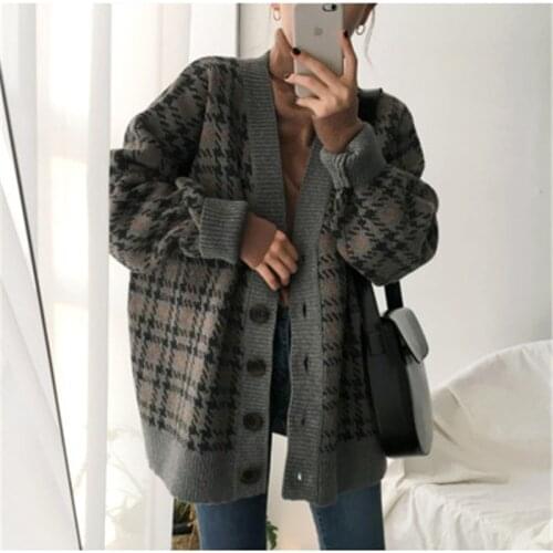 Chic Fashion Ins Korean Style Oversize Elegant Fashion Arygle Comfort Hot Winter Sweater Cardigans Это наше новое женское пальто