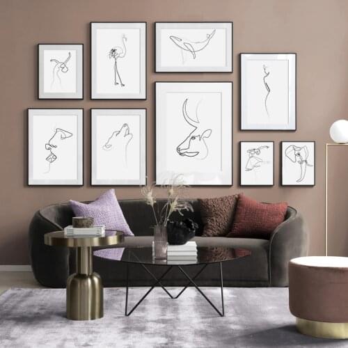 Nordic Figure Animal Line Poster Modern Abstract Canvas Painting Wall Art Print Decorative Picture Living room Home Decoration