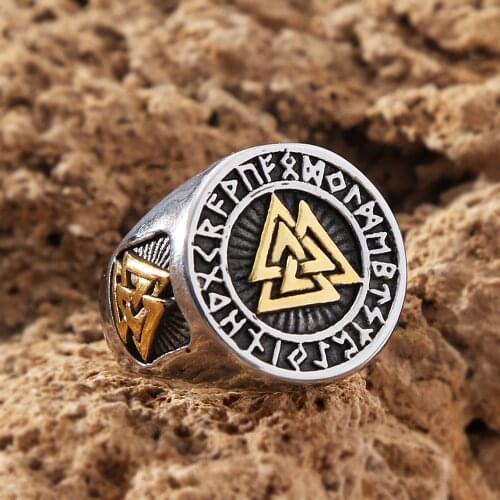 Vintage Viking Valknut Ring Men Nordic Stainless Steel Trinity Ring Punk Odin Amulet Ring Jewelry Gift Wholesale