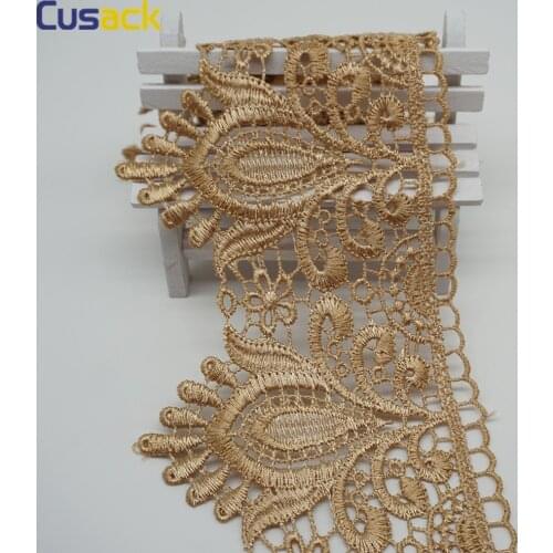 2 yds Embroidered Flower Lace Ribbon Trims for Costumes Sofa Home Textiles Curtain Trimmings Dress Edge Applique Polyester Brown
