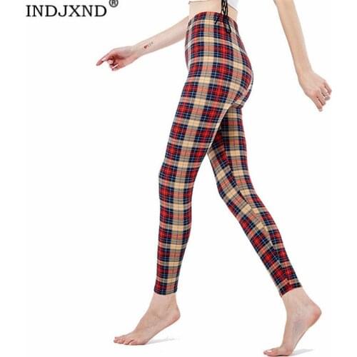 INDJXND Women Fashion Fitness Legging Plaid Print Elastic Waist Flower Casual Workout Pants Pencil Stretchy Skinny Trousers XXXL