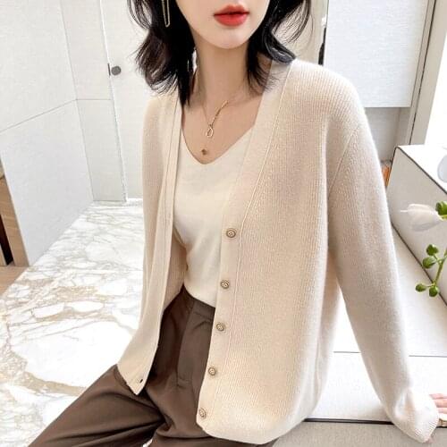 100% Wool Knit Sweater Women Autumn 2021 Female Casual Plus Size Single Breasted Cardigan Knitted Sweater Coat Femme Warm Jacket