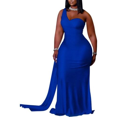 Satin Dress One Shoulder Plus Size Dresses 5XL 4XL 3XL Long Dress White Black Blue Celebrity Dress Factory Vestidos Robe Femme