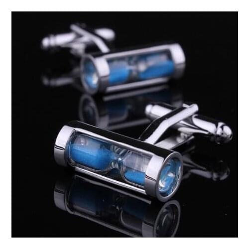 1 Pair Blue Hourglass Silver Mens Wedding Party Gift Shirt Cuff Links Cufflinks