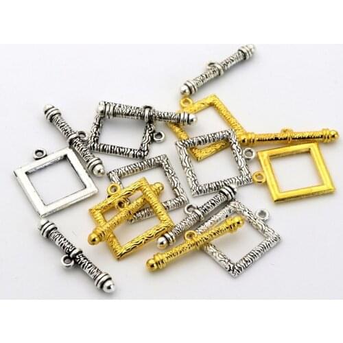 10Sets/lot Gold Antique Silver Square Metal Connector Hook OT Clasps Toggle For Jewelry Finding Diy Bracelet Chain Accessories