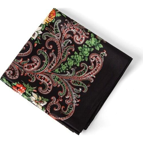 100% Silk Scarf Women Spain Retro Floral Print Square Scarves Muslim Wrap Neckerchief Female Foulard Silk Hijab Lady Bufandas