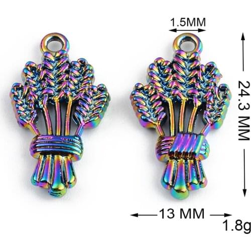 2PCS Rainbow Multicolor Zinc Based Alloy Pendant Laser Rice Ears DIY Alloy Jewelry Making Accessories For Necklace Earring