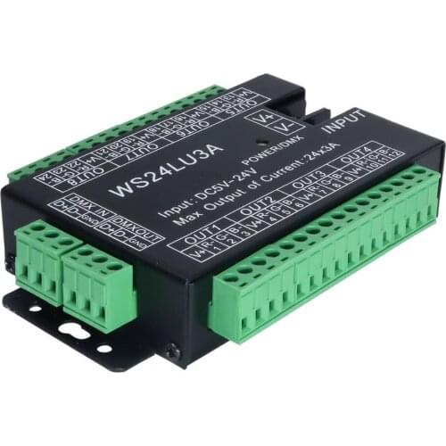 24CH Easy DMX512 DMX Decoder, WS24LU3A LED Dimmer Controller, DC5V-24V,Each CH Max 3A,8 Groups RGB controller, Iron Case