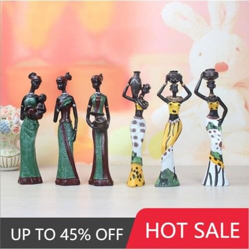 3Pcs Resin African Female Figure Girl Sculpture Women Statue Home Office Decoration Gift Creative Home Furnishings and Crafts