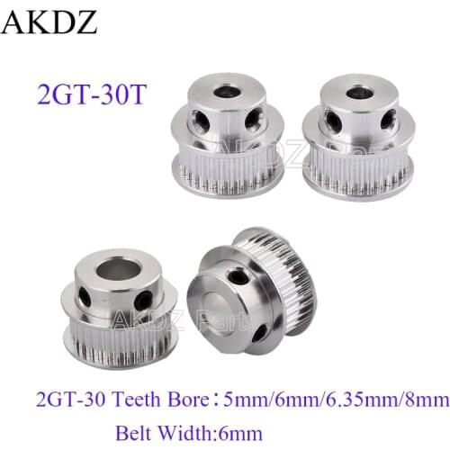 30 Teeth 2M 2GT Timing Pulley Bore 5/6/6.35/7/8mm for 2MGT GT2 Synchronous belt width 6/9mm small backlash 30Teeth 30T