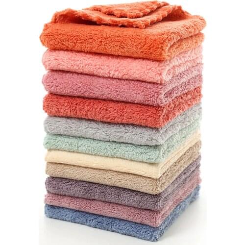 4pcs/set Hand Towels Small 25x25cm Coral Fleece Solid Color Face Towel For Kids Good Water Absorption Dish Towel toalha de banho