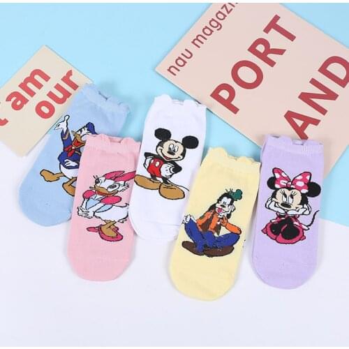 5Pairs=10pcs Disney Series Short Womans Socks Mickey Mouse Summer Cotton Woman Girls Fashion Boat Socks Ankle Low Anime Sock