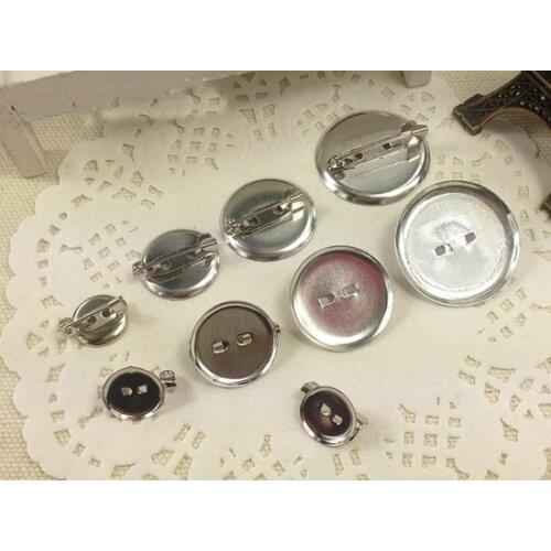 50pcs/lot Rhodium Color Brooch Cabochon Blank Trays Settings with Safty Pins Fitting DIY Brooch Pins Jewelry Accessory F1849