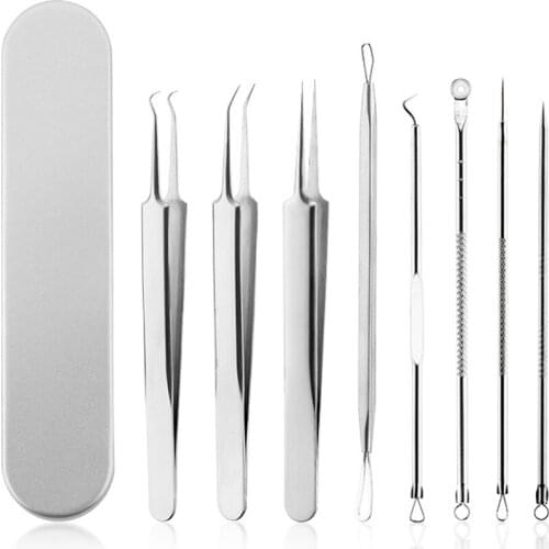 8 PCS Acne Blackhead Removal Needles Stainless Steel Black Spot Pimple Blemish Remover Needle Hook Skin Care Women Beauty Tools