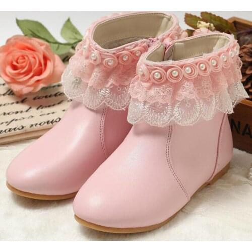 Girls boots 2021 new arrivals winter shoes princess lace string bead shoes children boots fashion waterproof non-slip shoes