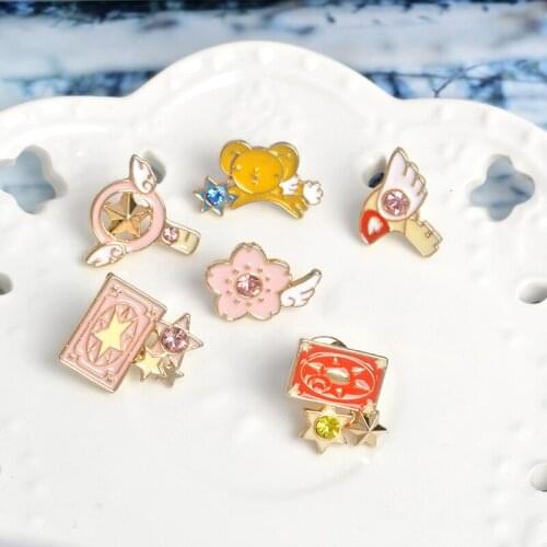 Card Captor Sakura Enamel Brooch Clow Card Wings Star Stick Bird KERO Denim clothes Pin Button Badge Cartoon Animation Jewelry