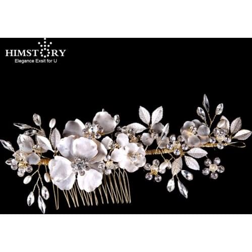 Himstory Handmade Floral Wedding Haircomb Bridal Crystal Vine Headpiece Hair Accessory